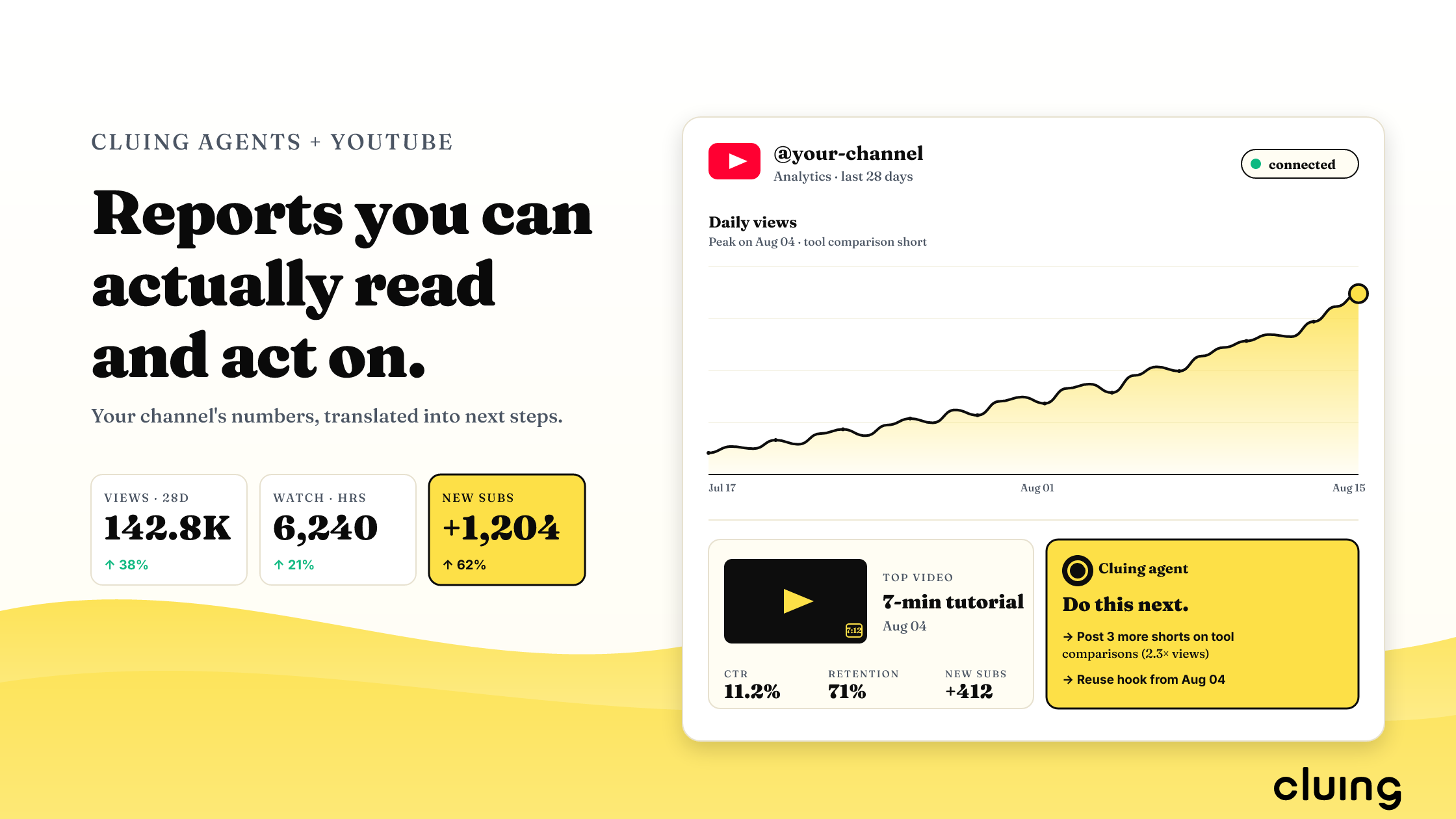 Turn your YouTube channel into reports you can act on — Cluing agents